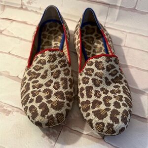 Rothy's Leopard Pattern Flats with Blue and Red Accents